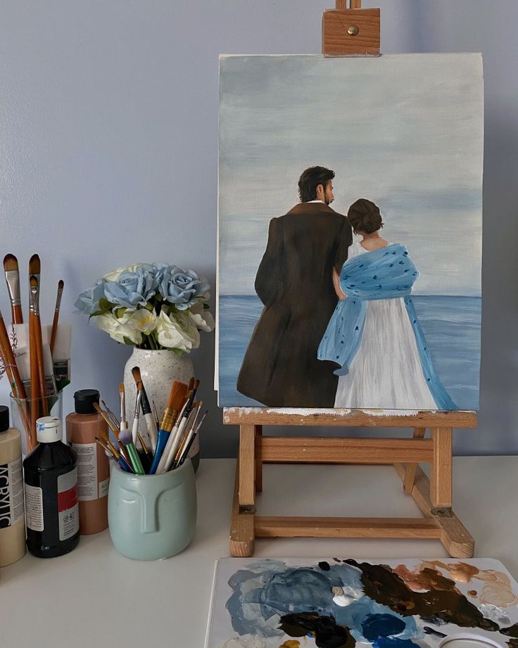 Hand-painted faceless couple portraits