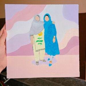 Custom faceless portrait gift of mother and daughter on canvas