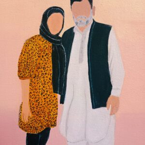 Custom faceless portrait of father and daughter on canvas